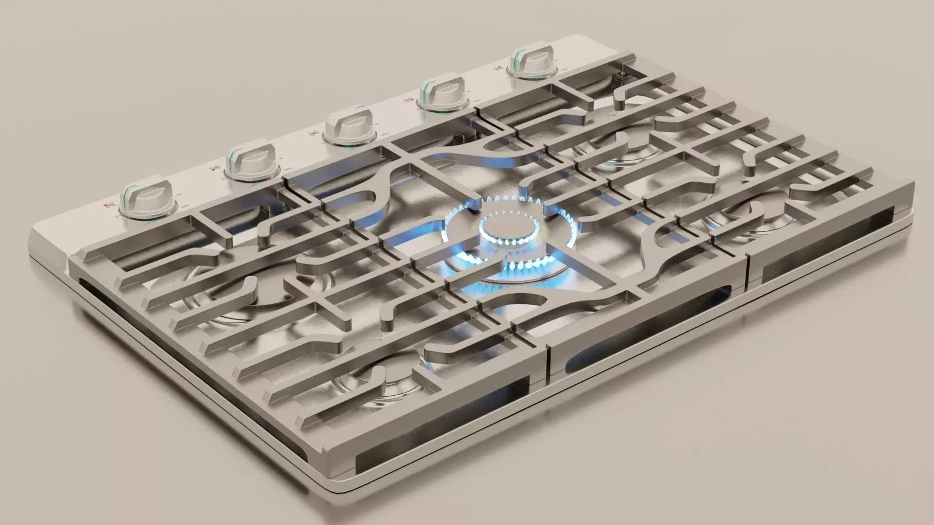 PBR model of gas hob aluminium finish Low-poly 3D model_0