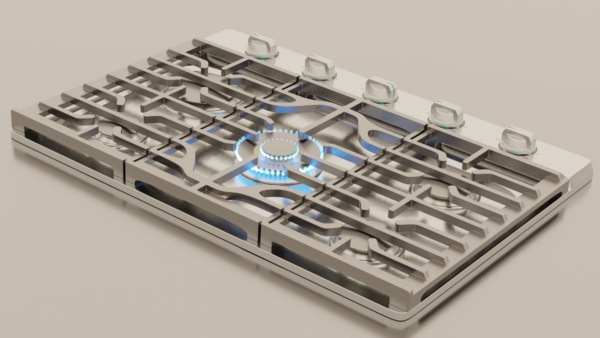 PBR model of gas hob aluminium finish Low-poly 3D model_3