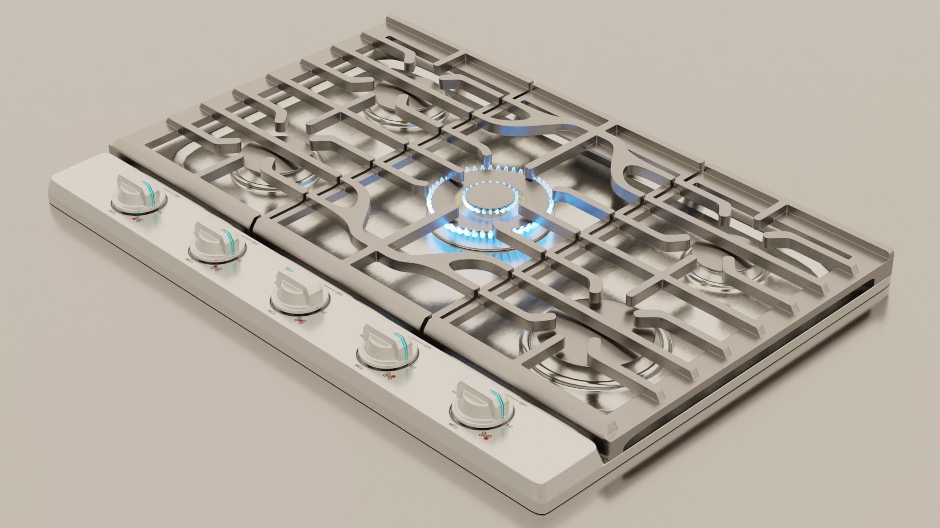 PBR model of gas hob aluminium finish Low-poly 3D model_2