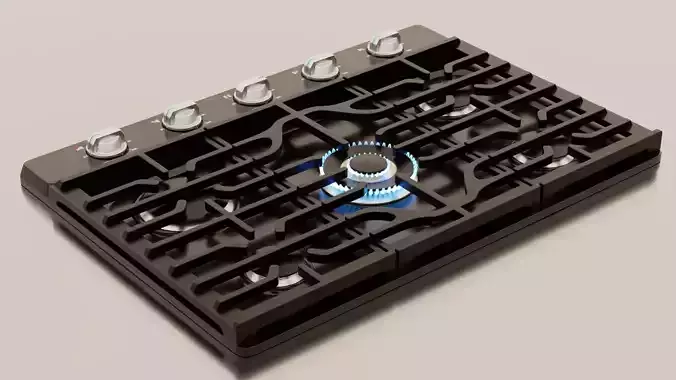 PBR model of gas hob black finish