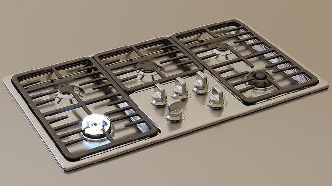 PBR model of gas hob2 aluminium finish Low-poly 3D model