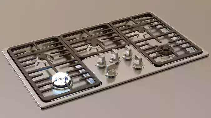 PBR model of gas hob2 aluminium finish