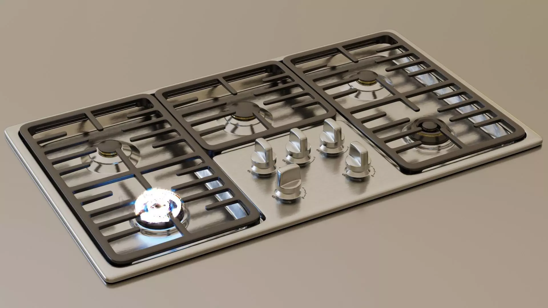 PBR model of gas hob2 aluminium finish Low-poly 3D model_0