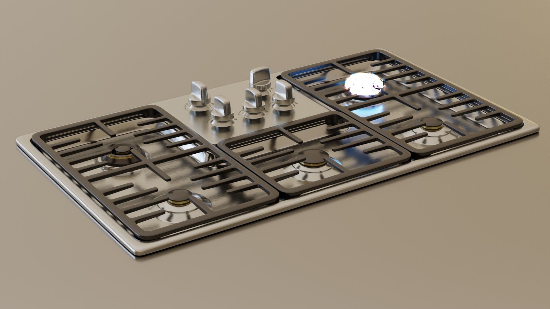 PBR model of gas hob2 aluminium finish Low-poly 3D model_3