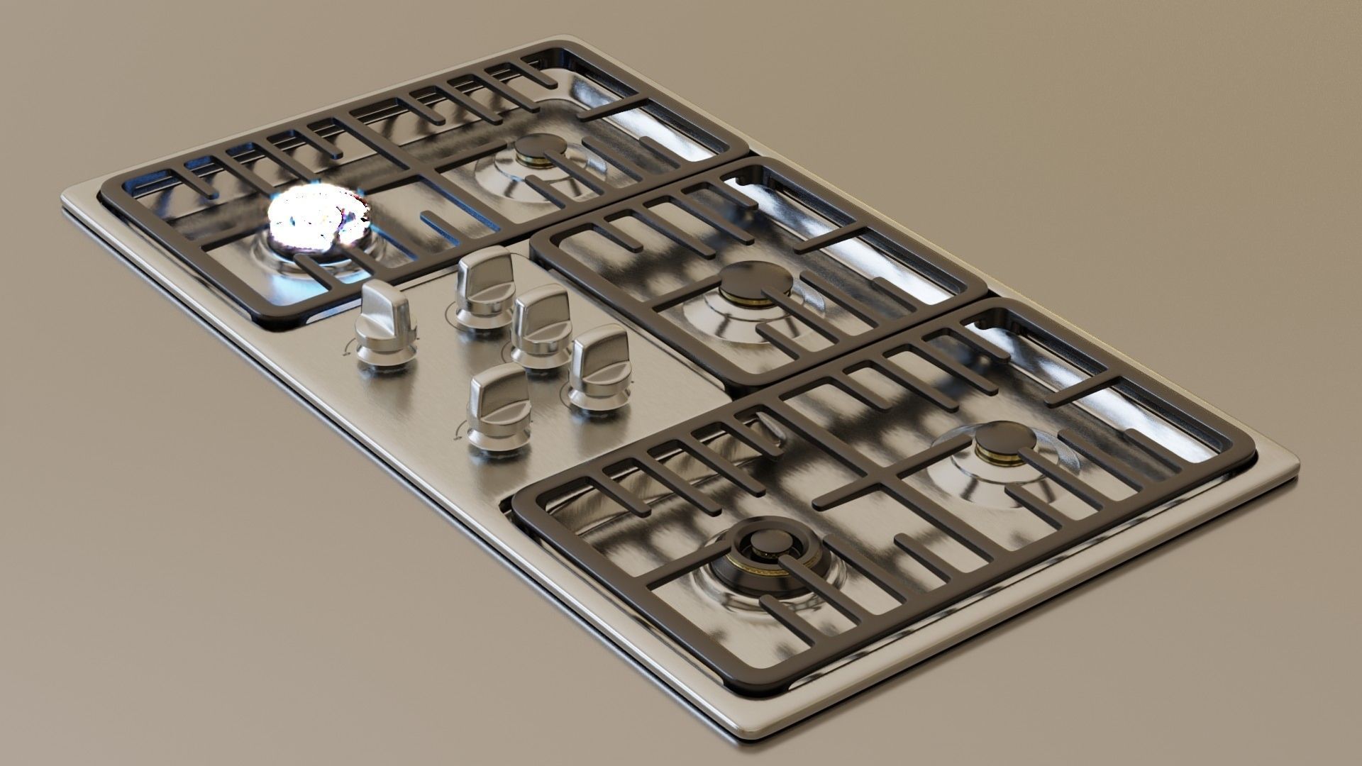 PBR model of gas hob2 aluminium finish Low-poly 3D model_2