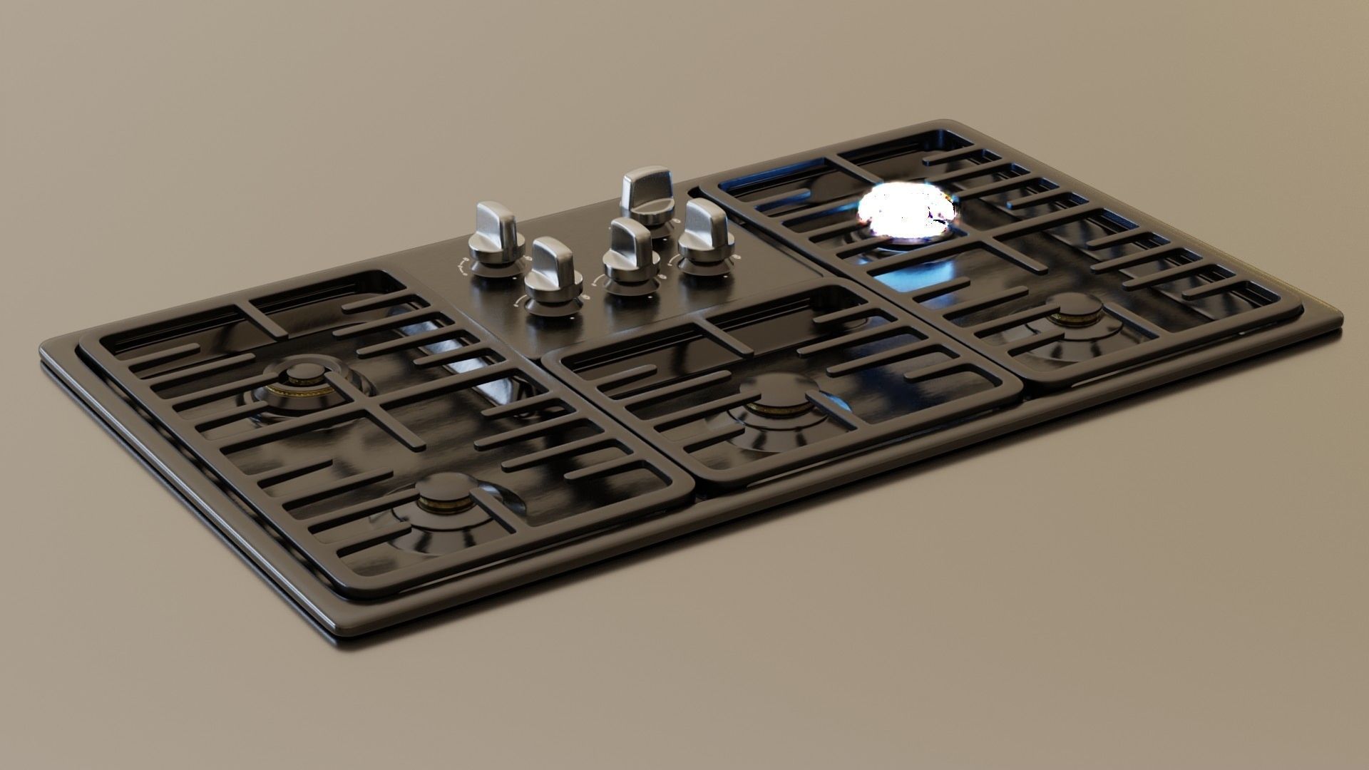 PBR model of gas hob2 black finish Low-poly 3D model_3