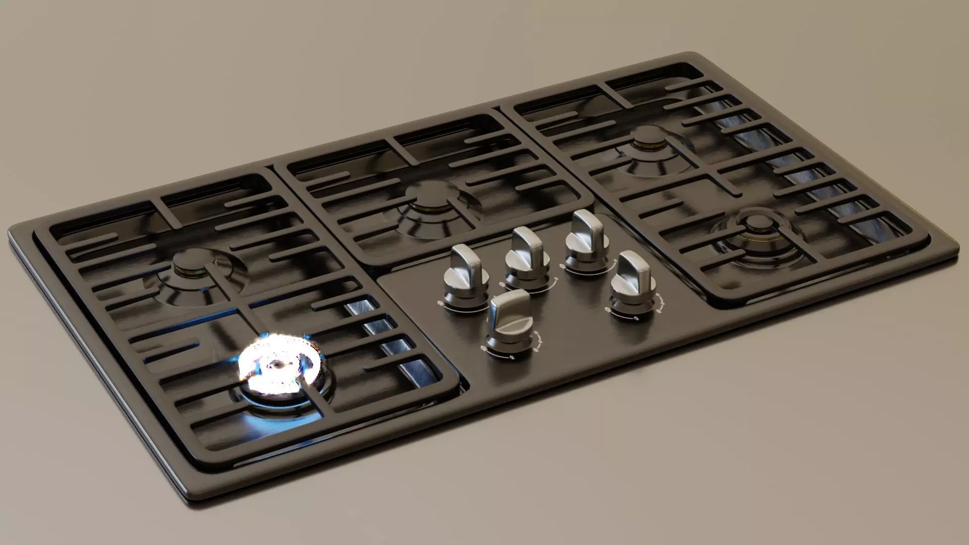 PBR model of gas hob2 black finish Low-poly 3D model_0