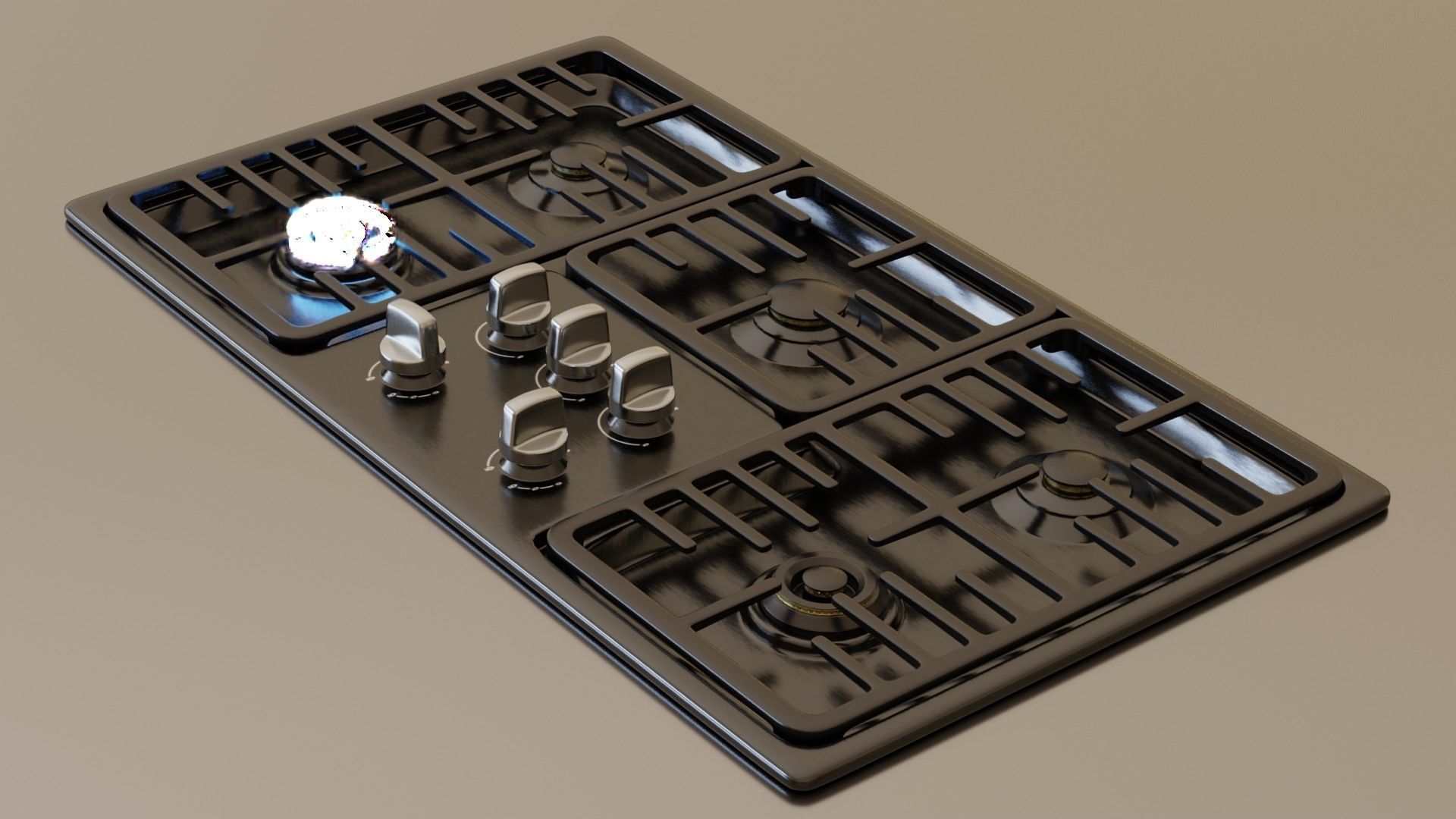 PBR model of gas hob2 black finish Low-poly 3D model_2