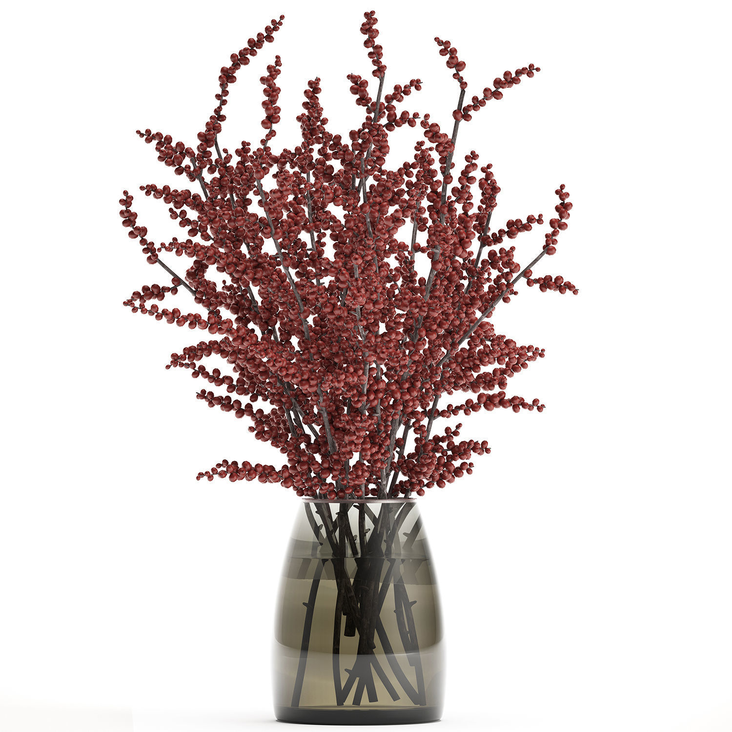 Bouquet of branches with red berries in a vase 99 3D model_2