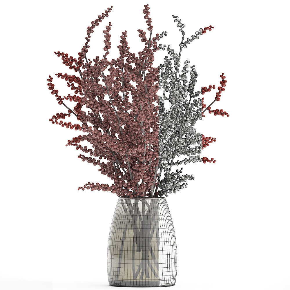 Bouquet of branches with red berries in a vase 99 3D model_4