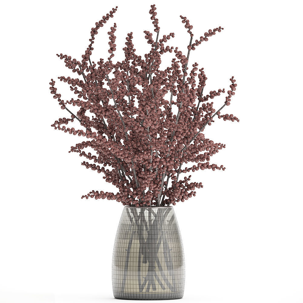 Bouquet of branches with red berries in a vase 99 3D model_5
