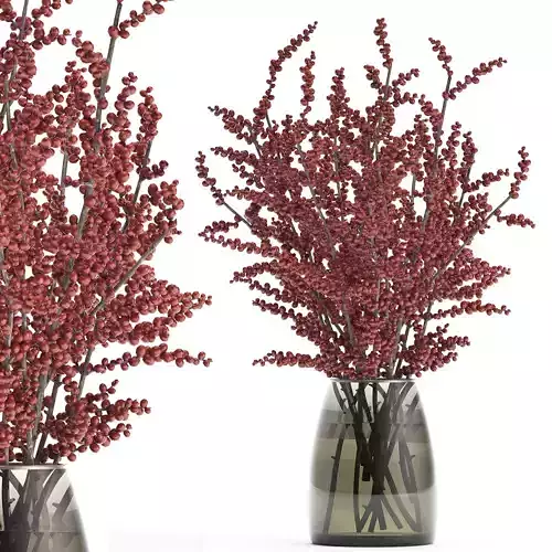 Bouquet of branches with red berries in a vase 99 3D model