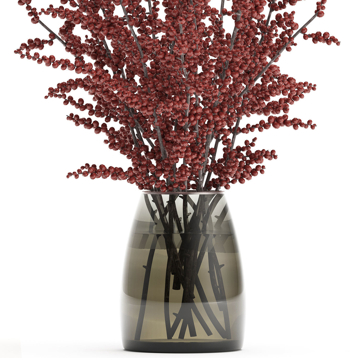 Bouquet of branches with red berries in a vase 99 3D model_3
