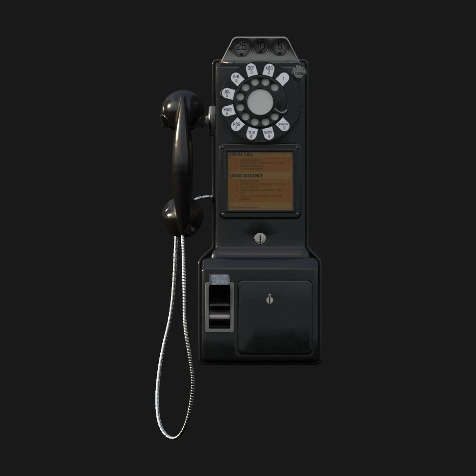 Western Electric 3-slot Payphone 1957 PBR  Low-poly 3D model_13