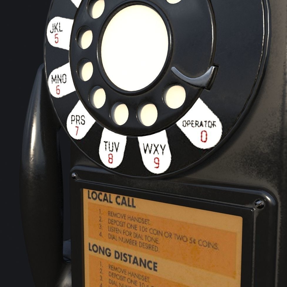 Western Electric 3-slot Payphone 1957 PBR  Low-poly 3D model_9