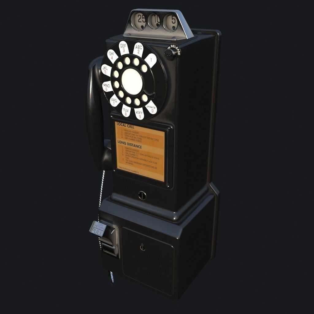 Western Electric 3-slot Payphone 1957 PBR  Low-poly 3D model_11