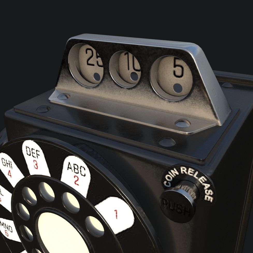 Western Electric 3-slot Payphone 1957 PBR  Low-poly 3D model_10