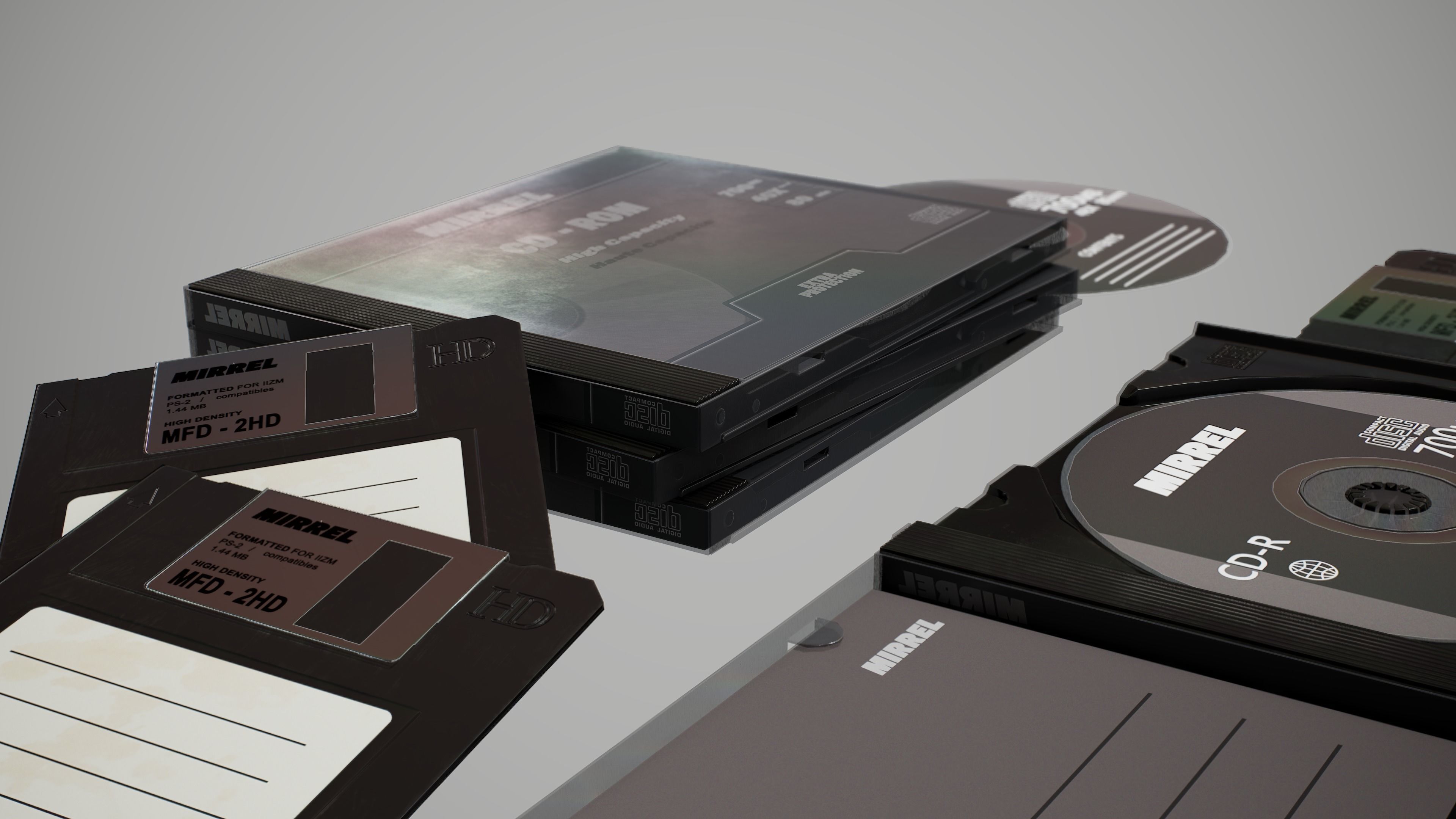 Cds and Floppy disk Low-poly 3D model_5