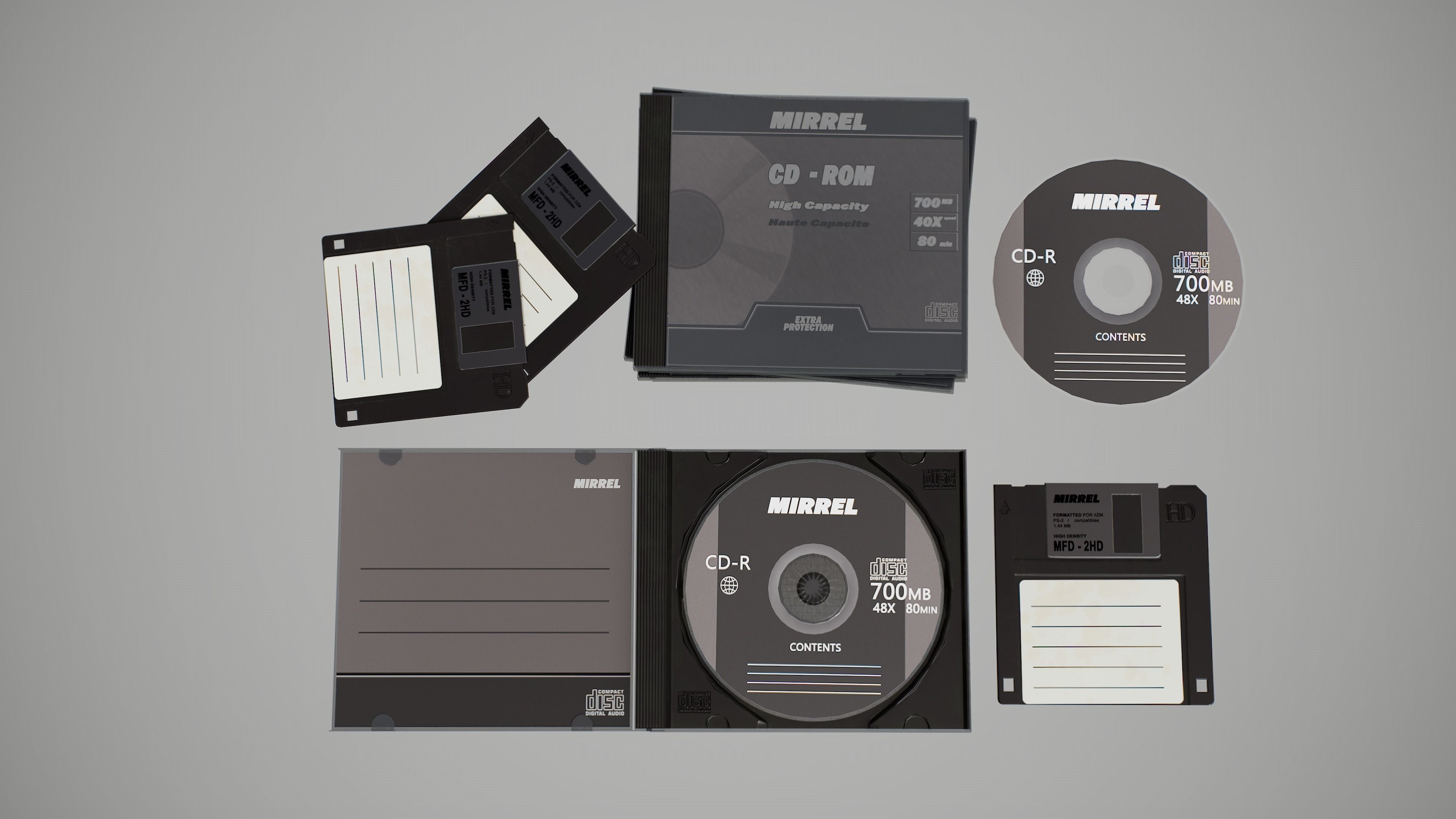 Cds and Floppy disk Low-poly 3D model_3