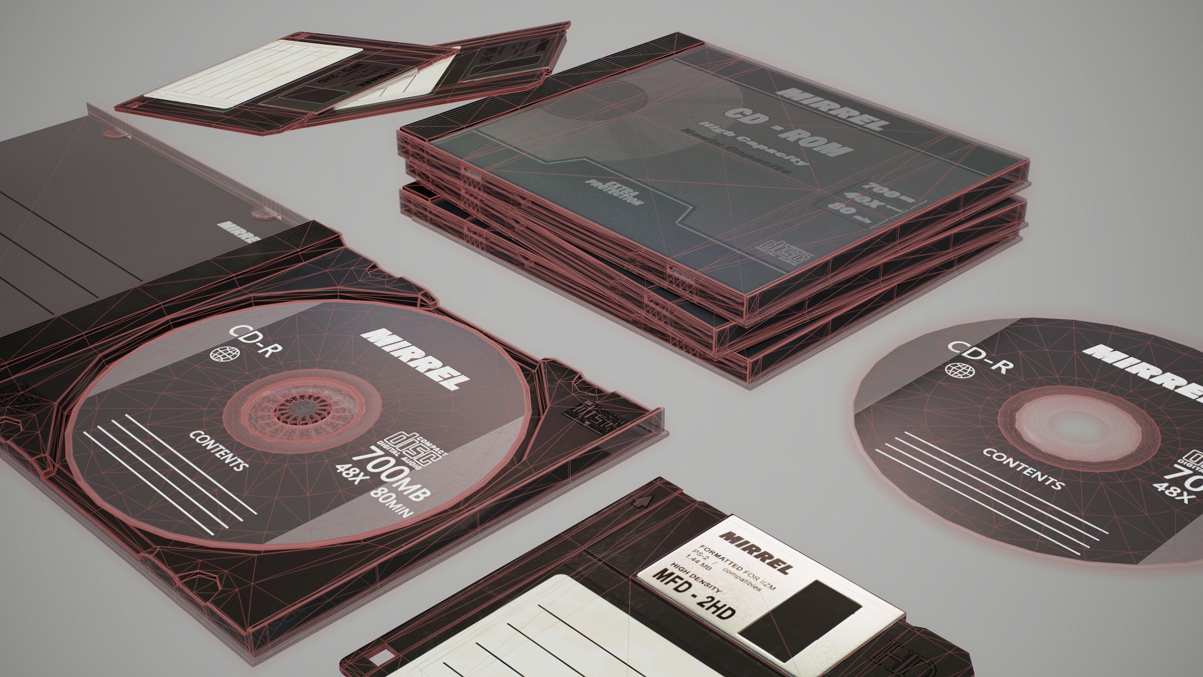 Cds and Floppy disk Low-poly 3D model_2