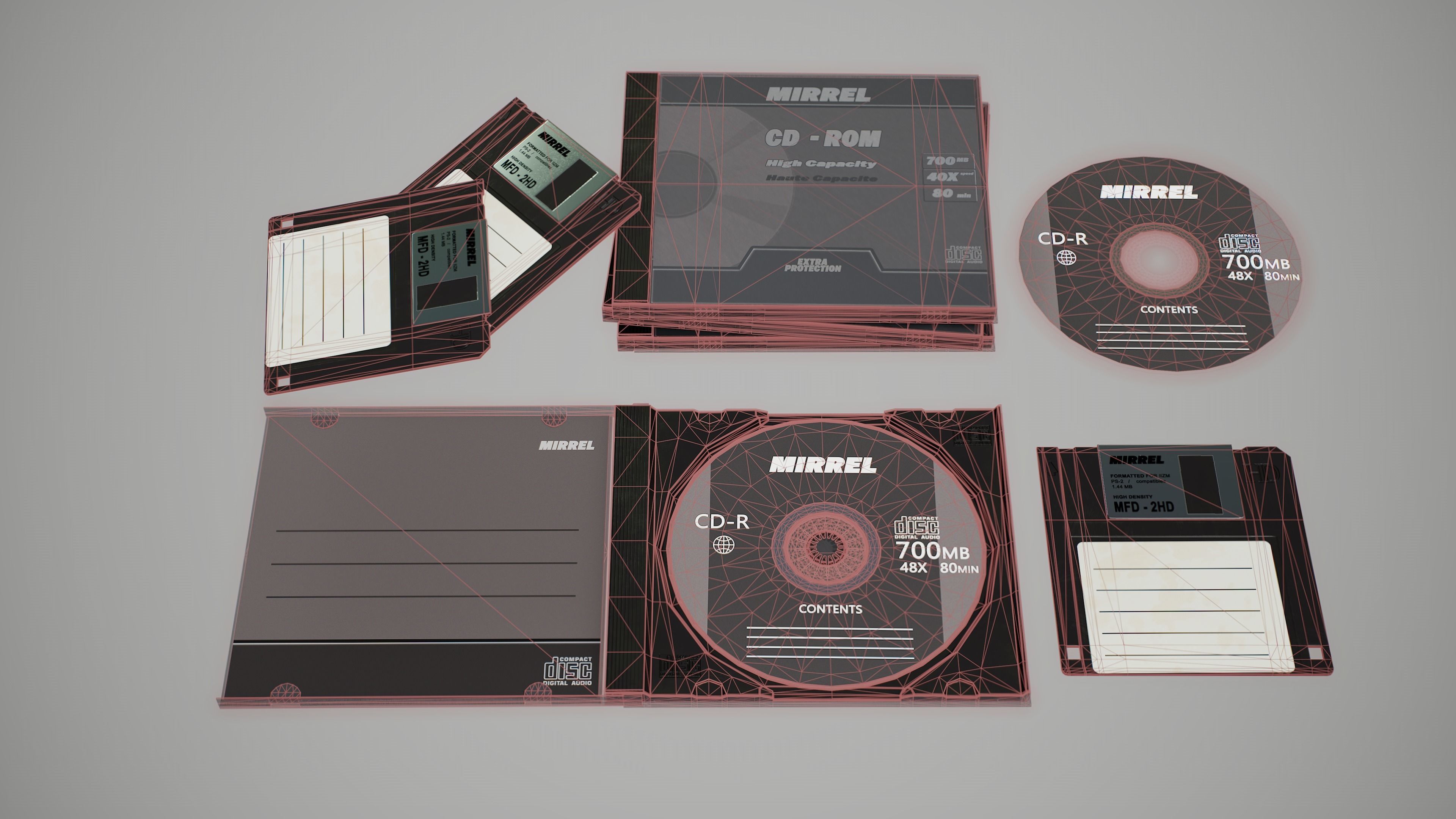 Cds and Floppy disk Low-poly 3D model_4