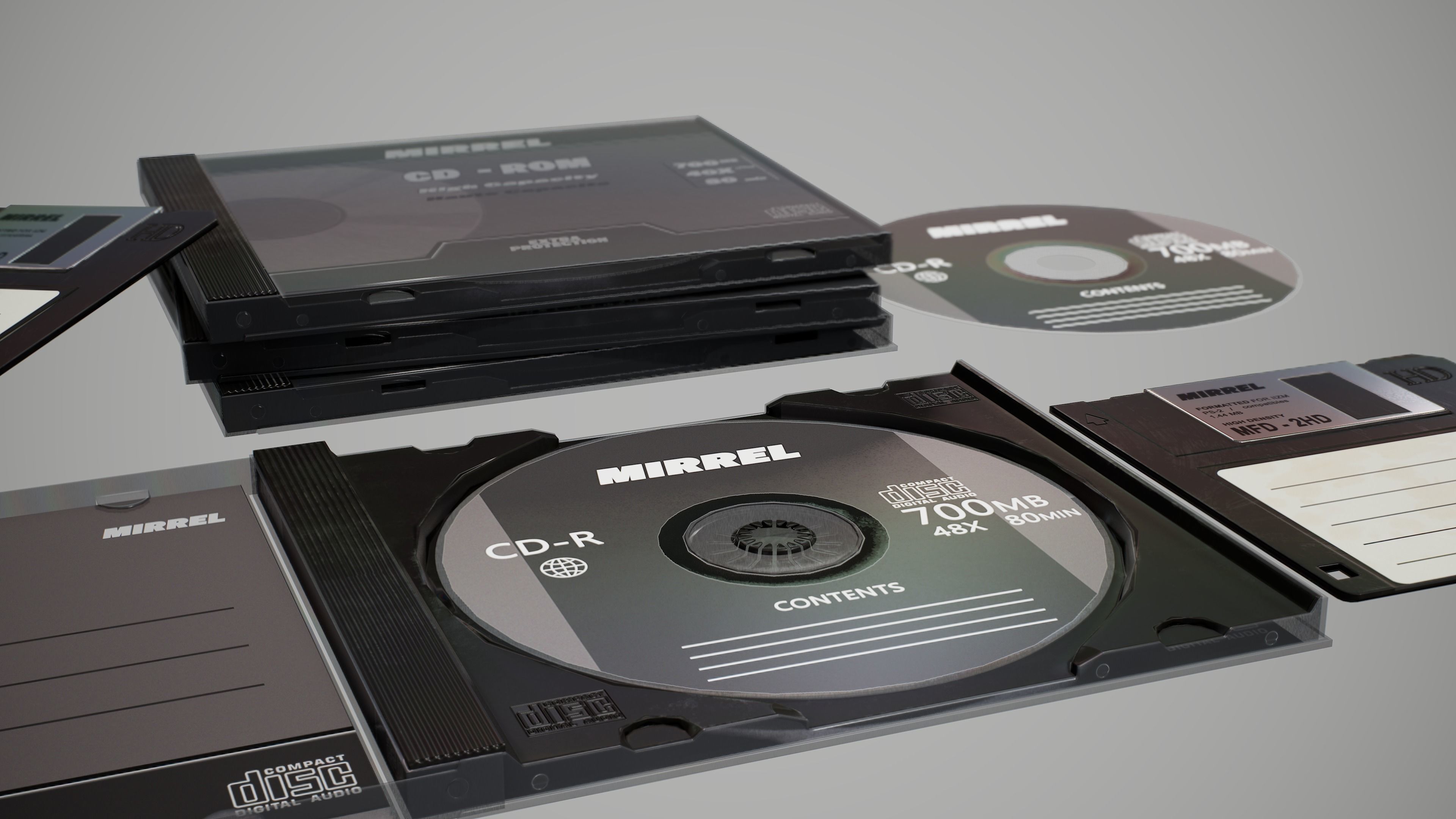 Cds and Floppy disk Low-poly 3D model_9