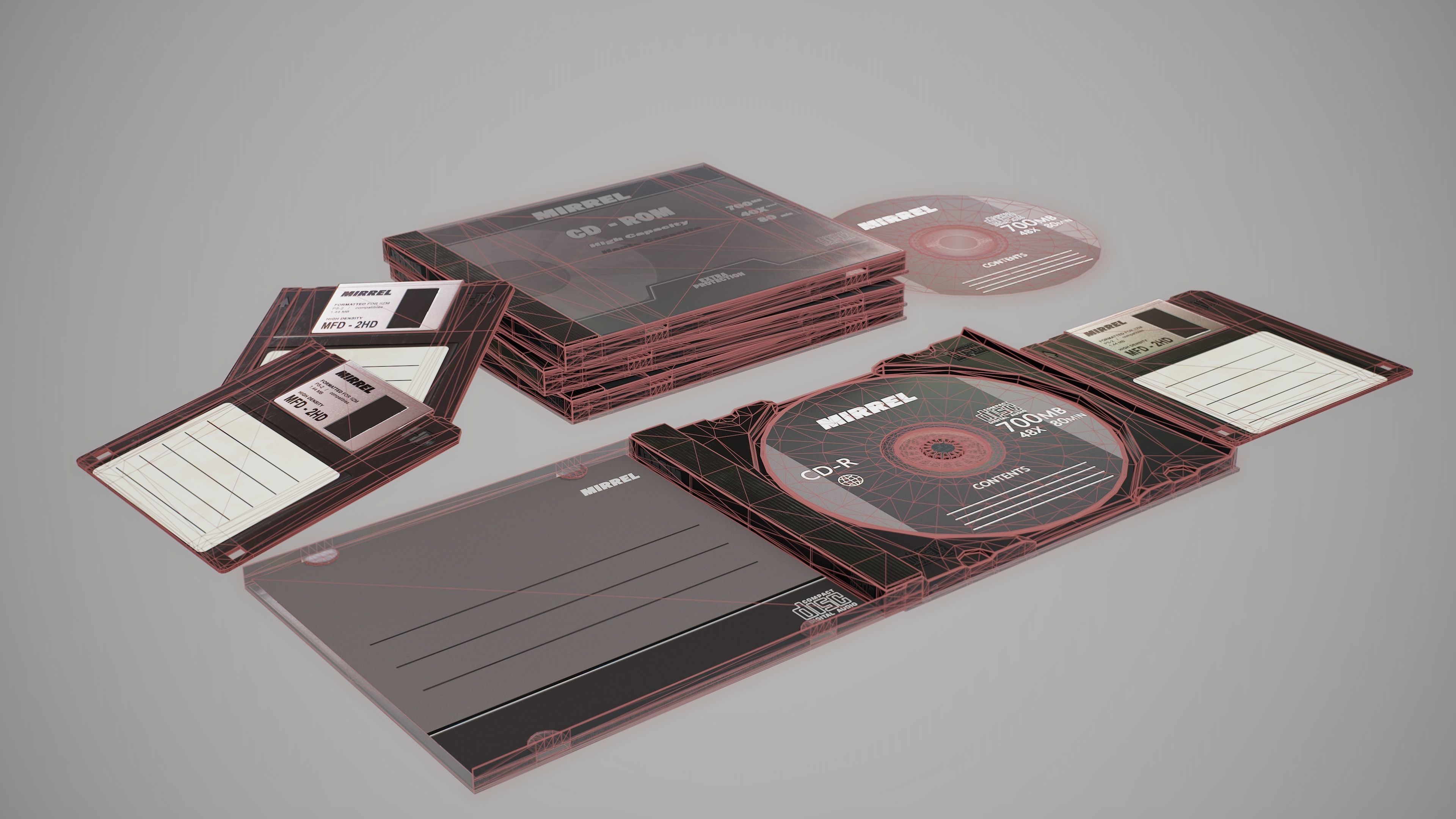 Cds and Floppy disk Low-poly 3D model_8