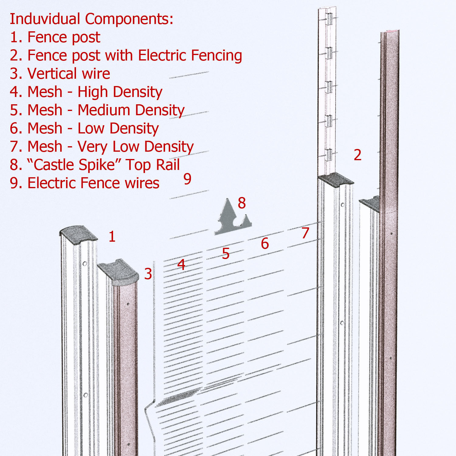 Clearvu Metal Wire Fencing System 3D model_17