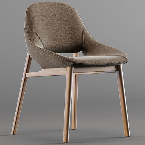 Enne-grace modern dining chair with wooden legs 3D model
