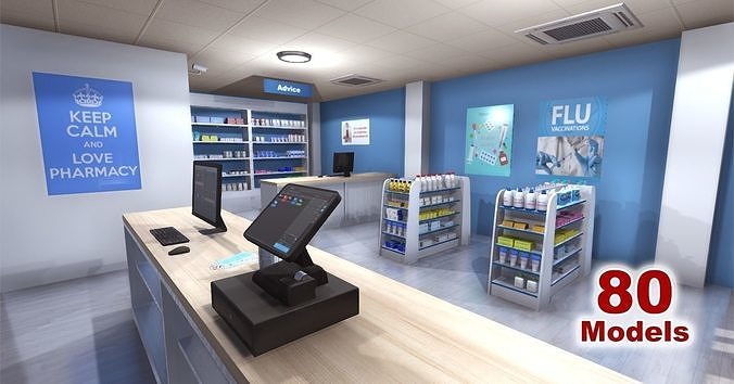 Pharmacy Low-poly 3D model 3