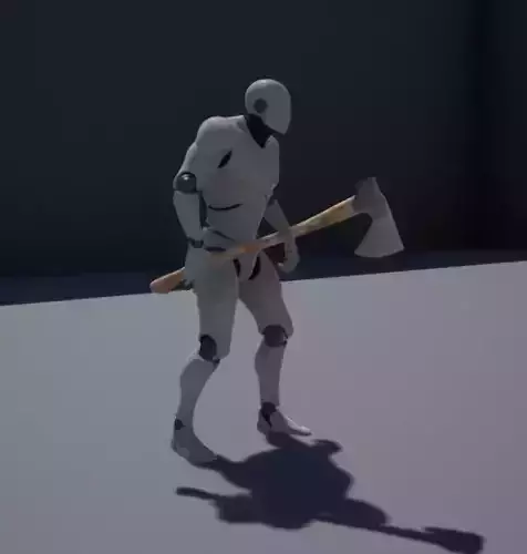 Game-ready Axe robot holding