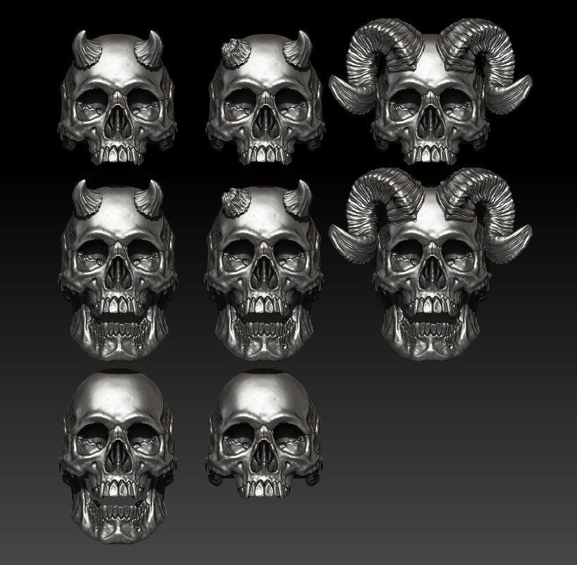 Big skull and horn rings - Classic - 8 3D Model Pack