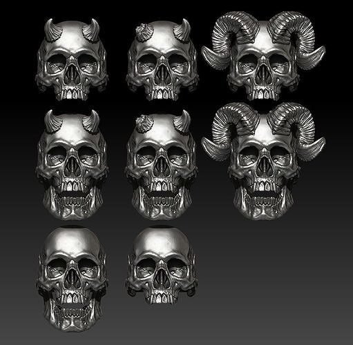Big skull and horn rings - Classic - 8 3D Model Collection