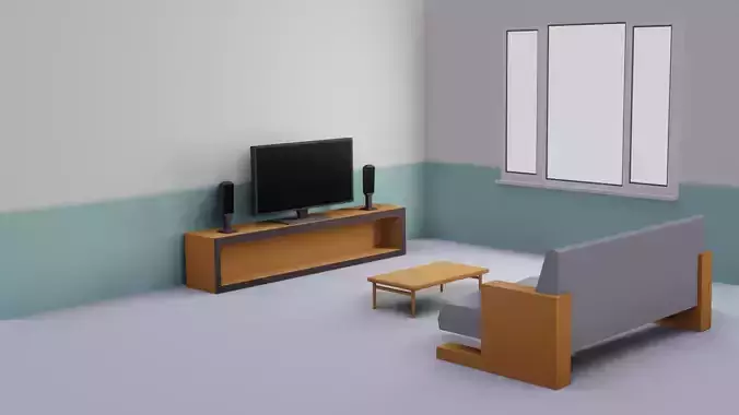 Small Living Room Interior Models Low-poly AR-VR