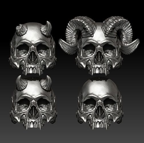 Big skull and horn rings - Sin - 4 3D print model