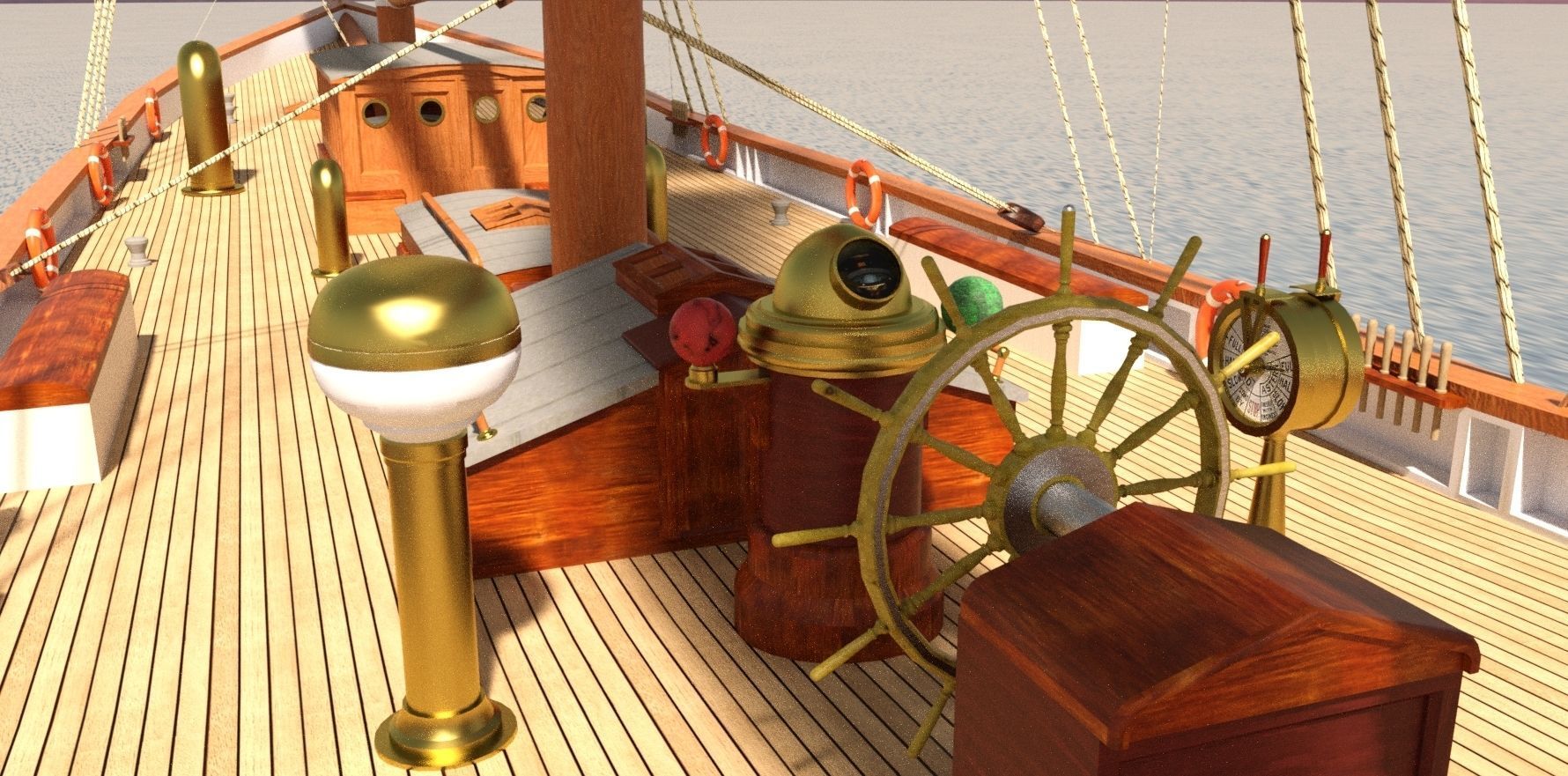 Schooner sailing ship 3D model_4