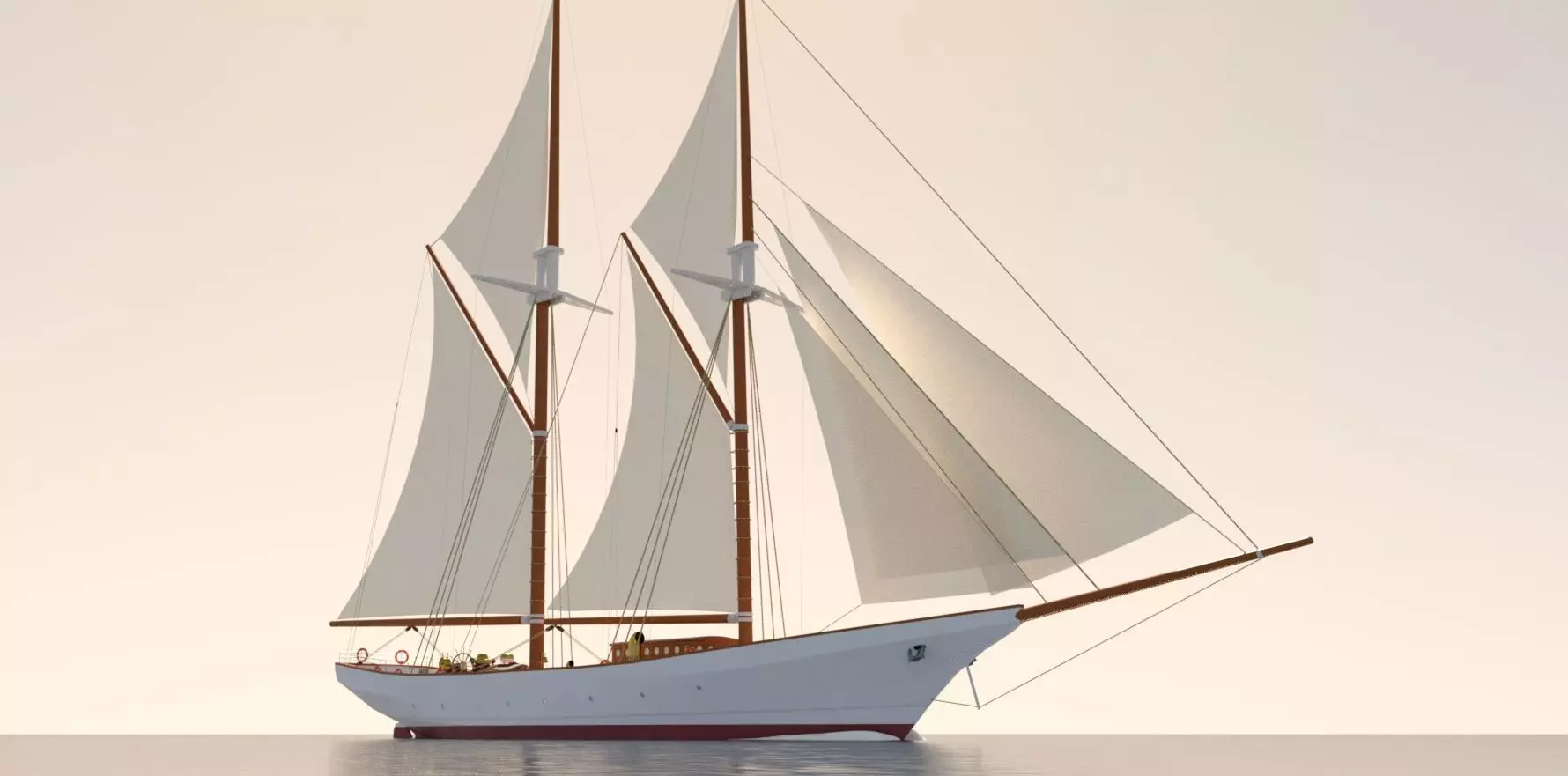 Schooner sailing ship 3D model_0