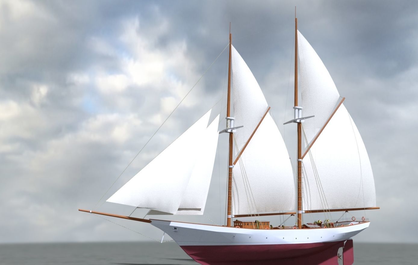 Schooner sailing ship 3D model_6