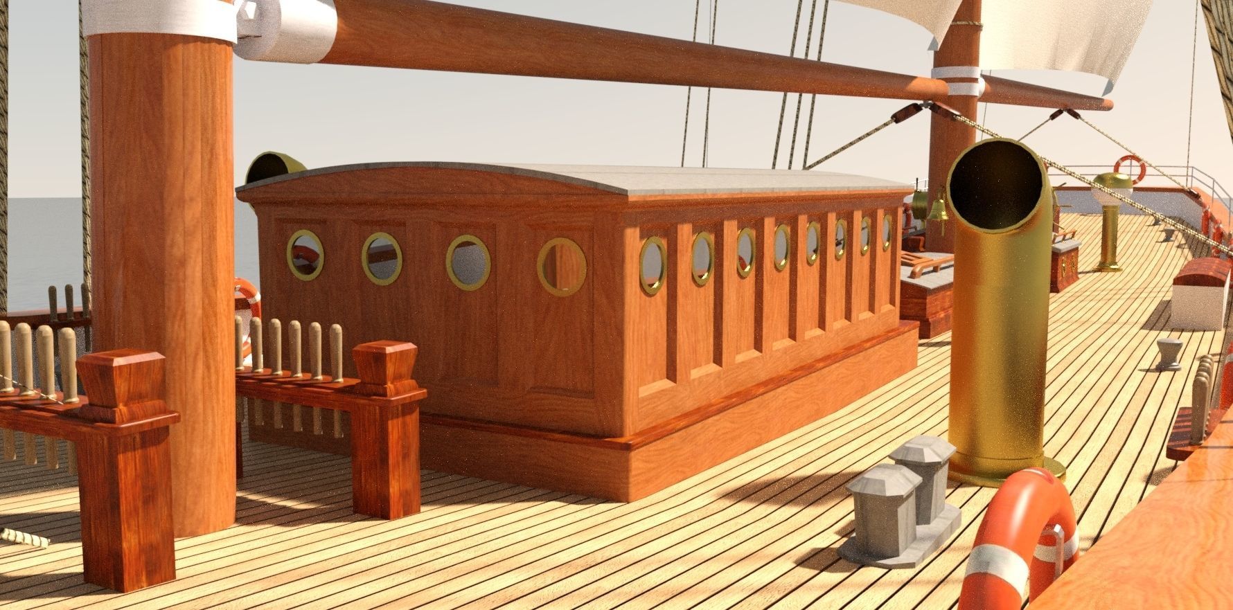 Schooner sailing ship 3D model_2