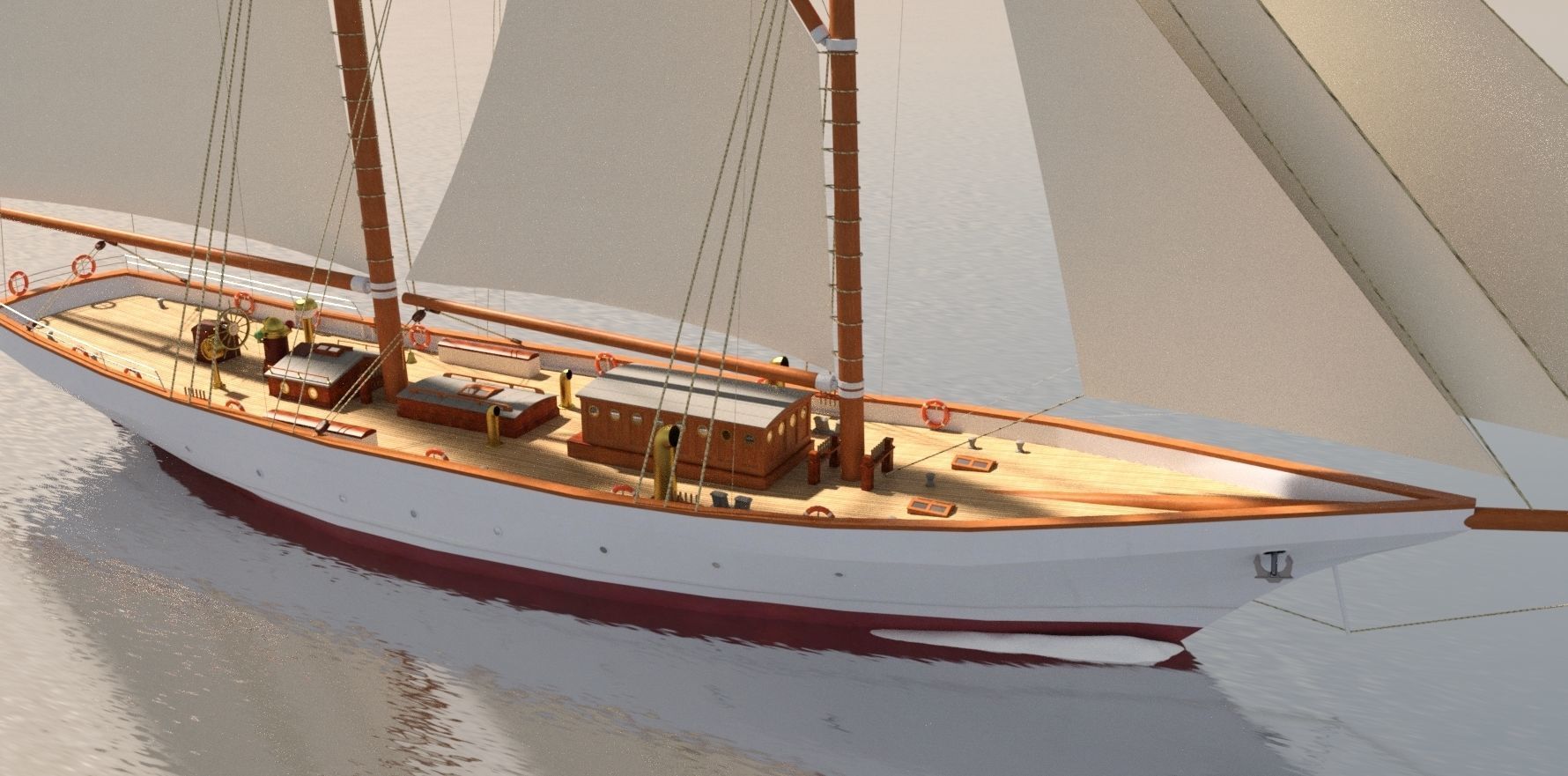 Schooner sailing ship 3D model_3