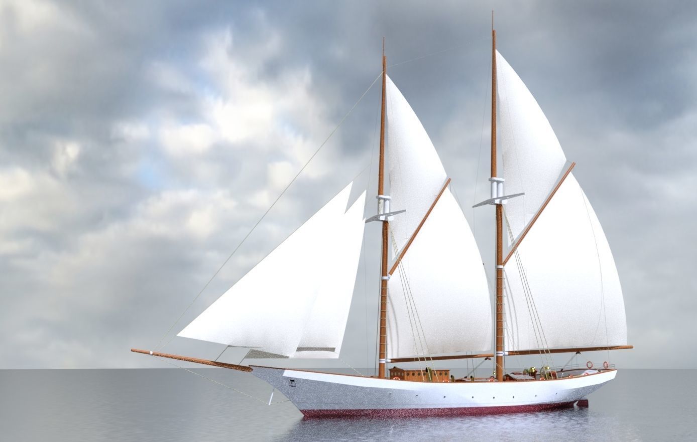 Schooner sailing ship 3D model_5