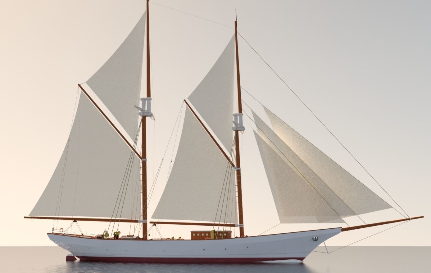 Schooner sailing ship 3D model_7