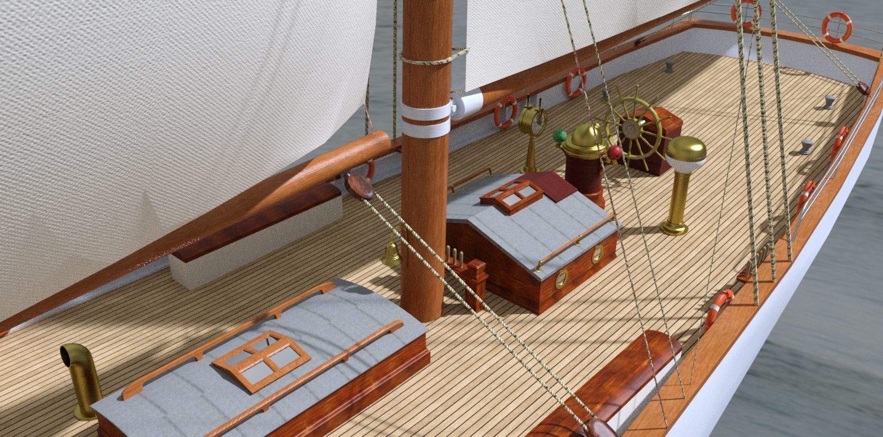 Schooner sailing ship 3D model_1