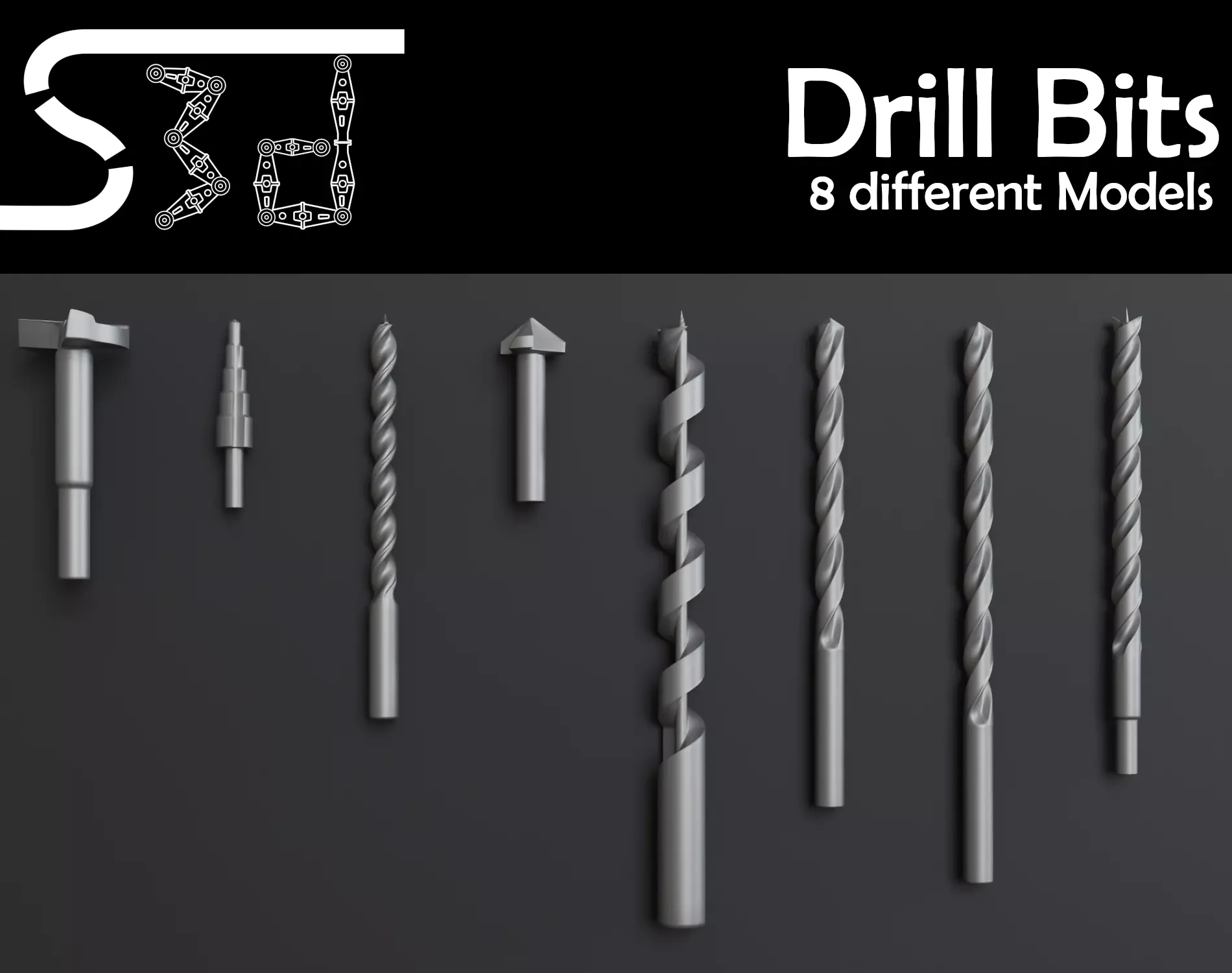 Drill Bit Models Low-poly 3D model_0