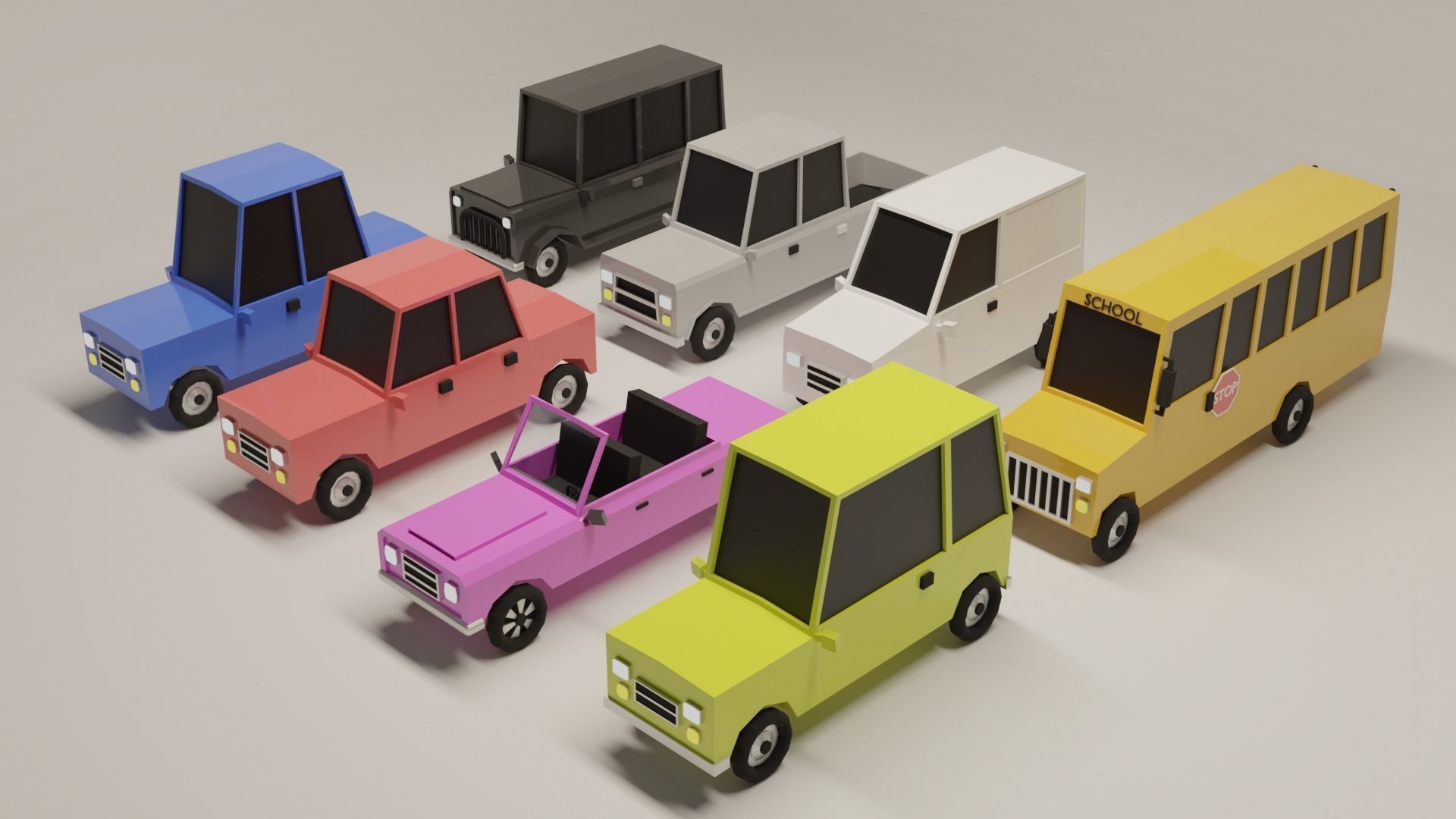 Low Poly Suburban Vehicle Pack Low-poly 3D model_3