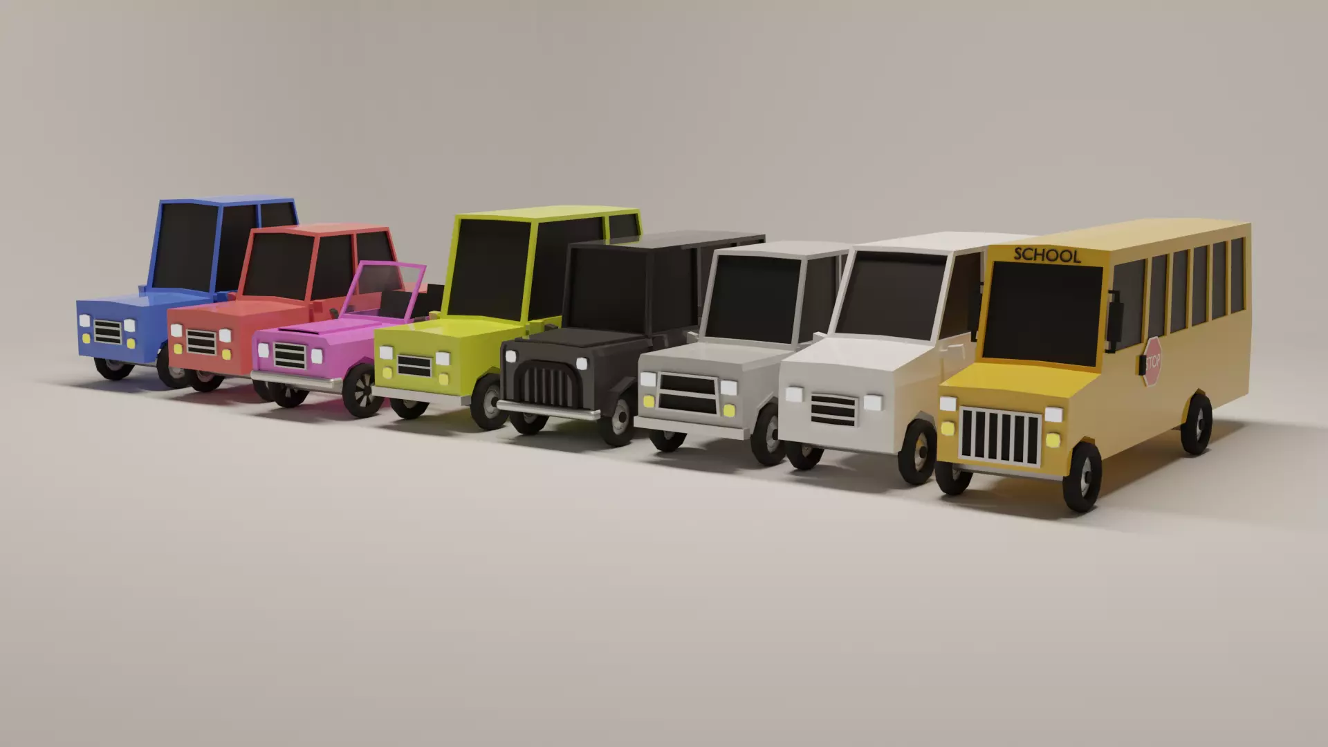 Low Poly Suburban Vehicle Pack Low-poly 3D model_0