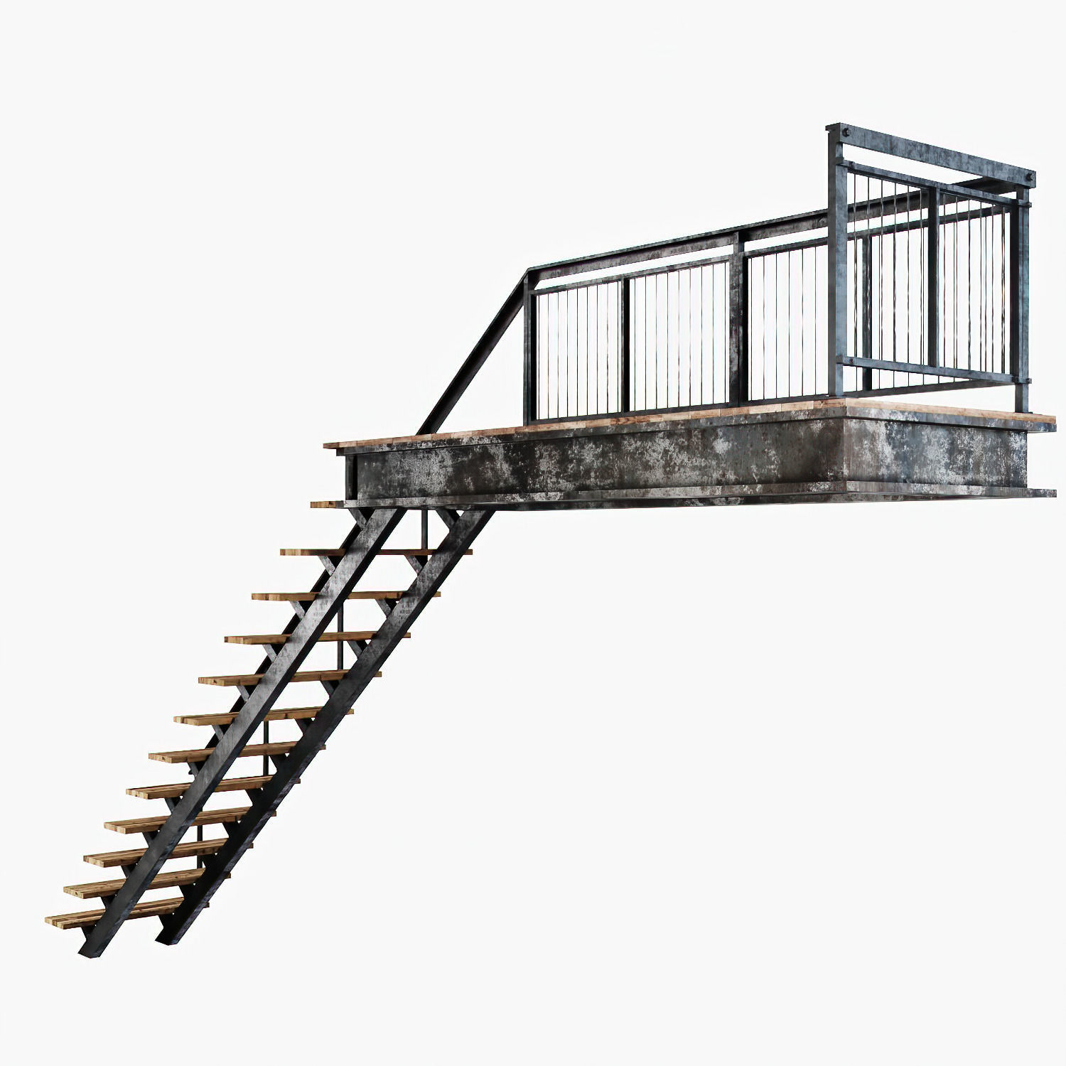 Metal stair with railing Low-poly 3D model_3