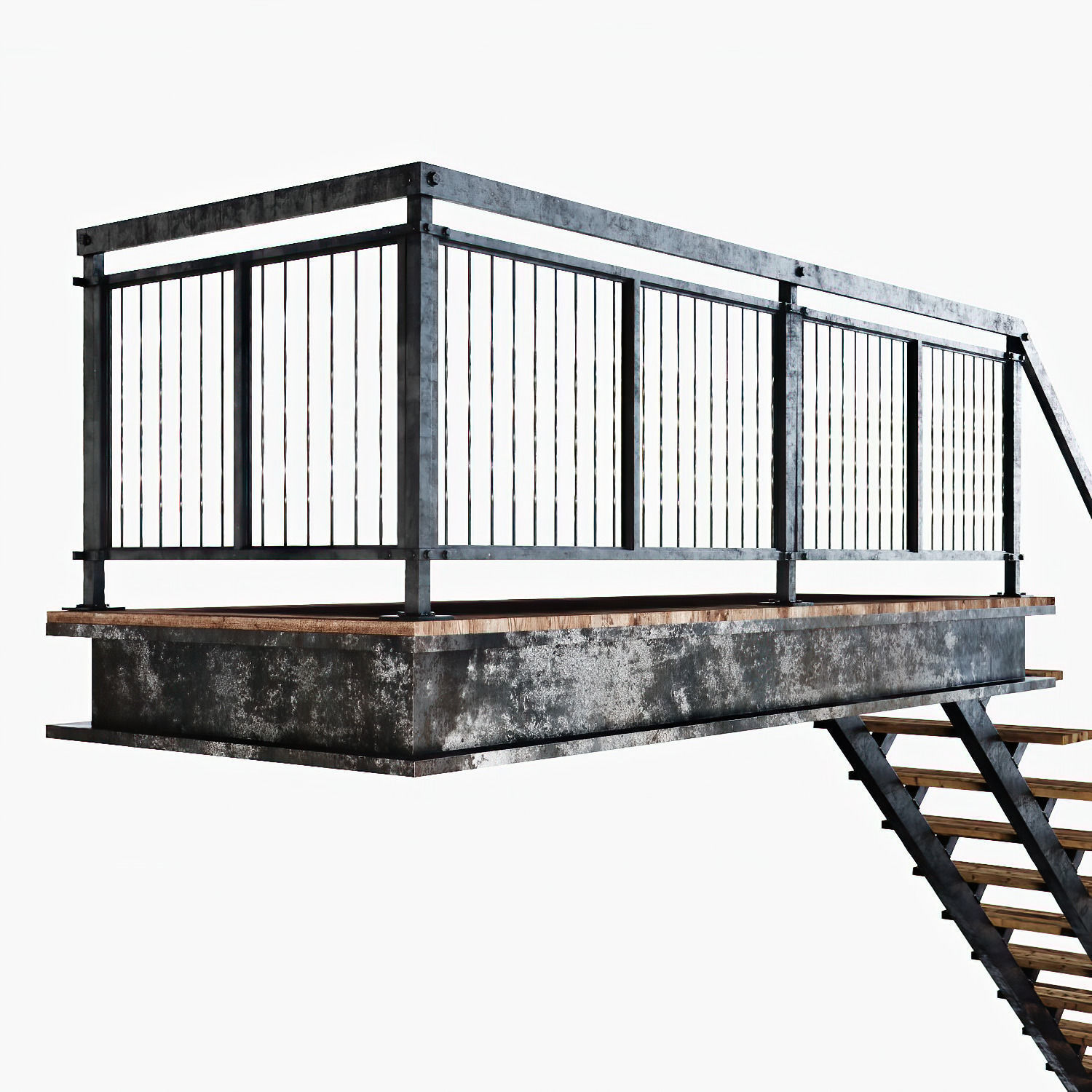 Metal stair with railing Low-poly 3D model_2