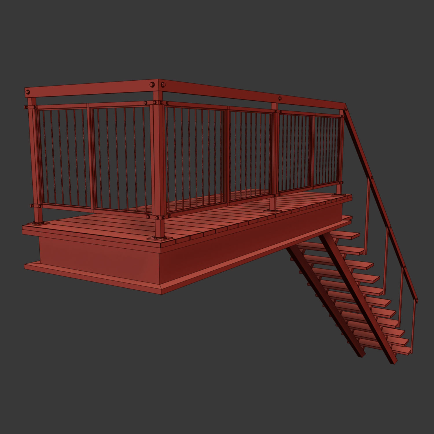 Metal stair with railing Low-poly 3D model_9