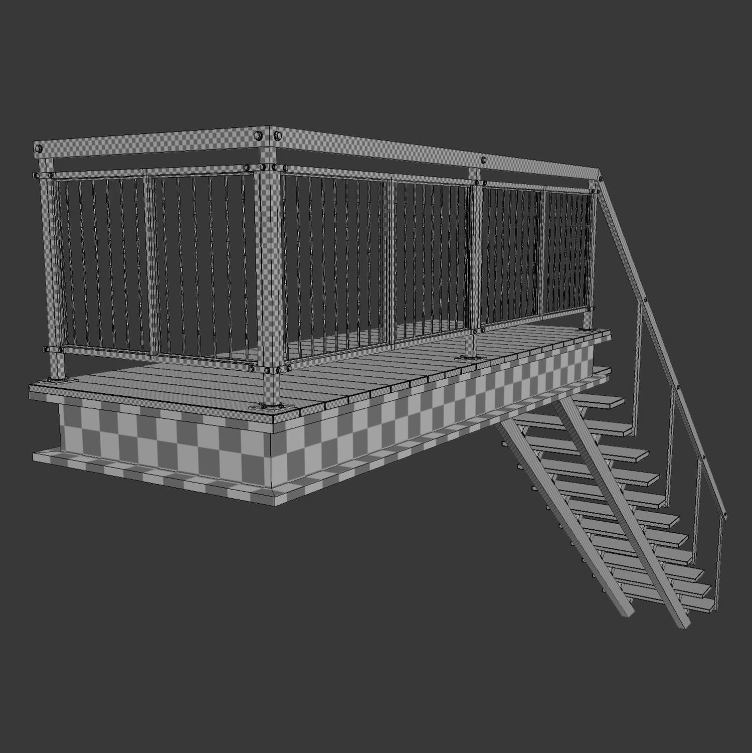 Metal stair with railing Low-poly 3D model_7